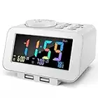 USCCE Digital Colorful Alarm Clock Radio - 0-100% Dimmer, Dual Alarm with Weekday/Weekend Mode, 6 Sounds Adjustable Volume, FM Radio w/Sleep Timer, 2 USB Charging Ports, Thermometer, Battery Backup