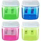 4 pcs Manual Pencil Sharpeners, Dual Holes Sharpener with Lid Colorful Plastic Manual Pencil Sharpeners for Kids & Adults,School Home Office Student Supplies