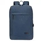 VASCHY Mochila Portatil Hombre, Mochila Ordenador Portatil 17 Pulgadas con Puerto de Carga USB Mochila para el Laptop Compacta Ligera Impermeable para Universidad Oficina Trabajo Negocio, Azul