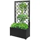 Playinyard Metal Planter Box with Trellis, 48 Inch Height Raised Garden Bed with Trellis for Climbing Plants, Lattice and Flower for Patio Garden Indoor Outdoor