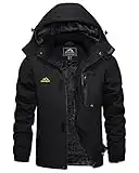 KEFITEVD Warm Waterproof Ski Jacket for Men Thermal Fleece Jackets for Winter Sports Coat with Detachable Hood Black, L