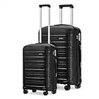 Kono 2 Piece Lightweight Luggage Set Polypropylene 20" Carry-on Hand Cabin Luggage + 28" Check in Hard Shell Suitcase with TSA Lock (Black)