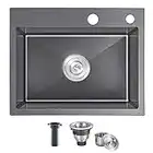 OUGOO 22 x 18inch Drop-in Tight Radius Black Stainless Steel Topmount Kitchen Sink Single Bowl