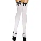 Ladies Black White Blue Red Pink Bow Top Pirate Sailor Dorothy Fancy Dress Stockings Socks (White with Black Bow)