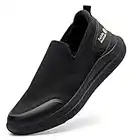 FitVille Mens Casual Slip On Trainers Extra Wide Fit Loafers Breathable Sneaker Comfortable Walking Shoes, Black, 12.5 UK X-Wide