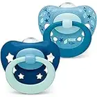 NUK Signature Baby Dummy, 6-18 months, BPA-Free Silicone Soothers, Blue Stars, 2 Count