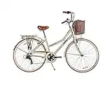 Bounty Boulevard Hybrid Bike - Classic Step-Through Frame with 6 Speed Shimano Gears, Sprung Saddle, Pannier Rack, and Front Basket - Formal Road Bike