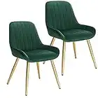 Lestarain 2X Sillas de Comedor Dining Chairs Sillas Tapizadas Paquete de 2 Sillas Cocina Nórdicas Terciopelo Sillas Bar Metal Silla de Oficina Verde Oscuro