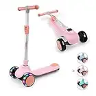 BremToy Kinderroller, Kinder Scooter mit Höhenverstellbarem Lenker, Tretroller mit LED-Rädern, Faltbarer Kickscooter für Kleinkinder Jungen Mädchen ab 2 Jahren, Rosa