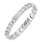 Feraco 2X Strength Magnetic Bracelets for Women Titanium Steel Magnetic Bracelet with Double Rows Ultra Strong Gauss Magnets, Jewelry Gifts (Silver)