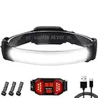 KIDECCE Headlamp Rechargeable,1500 Lumen Super Bright Headlamps,260° Wide Beam Waterproof Flashlights Lampe Frontale,3 Modes with Red Warning Light LED Headlamp for Fishing Running