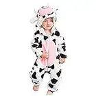 MICHLEY Unisex Baby Hooded Romper Autumn Winter Animal Flannel Jumpsuits Infant Toddler Costume nainiu, Cow, Size 80 (age: 6-12Months)