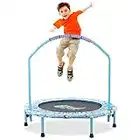 38'' Mini Trampolino per Bambini Pieghevole per Fitness con Manico in Schiuma e Copertura Imbottita di Sicurezza, Trampolino Elastico per Rimbalzo per Interni ed Esterni per Ragazzi (Azzurro)