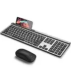 Wireless Keyboard and Mouse Combo, CHESONA Bluetooth Rechargeable Full Size Multi-Device (Bluetooth 5.0+3.0+2.4G) Wireless Keyboard Mouse Combo for Mac OS/iOS/Windows/Android (Silver Black)