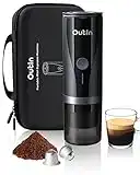 Outin Mini máquina de café espresso portátil con autocalentamiento de 3 a 4 minutos, 20 bar, pequeña cafetera automática de 12 V, 24 V, con funda de transporte, viajes, RV