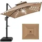 Best Choice Products 10x10ft 2-Tier Square Cantilever Patio Umbrella with Solar LED Lights, Offset Hanging Outdoor Sun Shade for Backyard w/Included Fillable Base, 360 Rotation - Tan