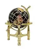 Unique Art 15,2 cm par Onyx Noir Océan Pierre précieuse de Dessus de Table Mini Globe terrestre avec de l'or trépied