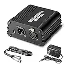 Aokeo 1-Channel 48V Phantom Power Supply with Adapter, Bonus+XLR 3 Pin Microphone Cable for Any Condenser Microphone Music Recording Equipment