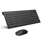 JOYACCESS Teclado y Ratón Inalámbrico Recargable, Teclado Inalámbrico, Portátil Compacto Teclado y Raton, Ergonómico Ratón Inalámbrico de 2400 dpi para PC/Laptop/Windows (Español QWERTY)-Negro