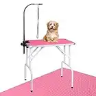 LEIBOU Pet Dog Grooming Table Foldable Grooming Table Heavy Duty Iron Frame with Arm & Noose for Dog Cat Pet Grooming (32'', Pink)