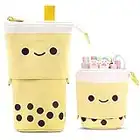 MAMUNU Stand Pencil Case Cartoon Cute Telescopic Pencil Pouch Pen Holder Kawaii Canvas Pencil Holder Cosmetics Makeup Bag for School Students Office Women Girls Boys Teenage Adult (Yellow)