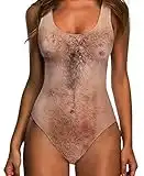 Funny Hairy Body Chest Hippie Pro Swimsuits Bathing Suit Swimwear Monokini for Women Small