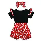 FYMNSI Tenue de Vêtements pour Bébé Nouveau-né Filles Ete Ensemble, Déguisement Minnie Mouse Manche Courte Body Barboteuse et Short Imprimé Pois et Bandeau Rouge - Pois 6-12 Mois