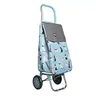 Sabichi Crazy Cats Blue 2 Wheel Shopping Trolley - Thermal Insulation Liner and Trolley Hanger - Folding Shopping Trolley - 40ltr Capacity - 94 x 33 x 22cm