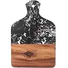 Azauvc Cutting Board with Marble and Natural Wood,Serving Board for Steak Fruits with Handle,Chopping Board for Bread as Serving Trays (Black)