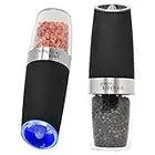 Joejis Gravity Activated Electric Salt and Pepper Grinders Ceramic Core Salt and Pepper Mills Salt and Pepper Grinding Set with Adjustable Coarseness Levels