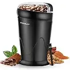 Aigostar Breath 30CFR - Macina Caffé Elettrico a doppio contatto con lame in acciaio inossidabile, Macina chicchi di caffè, spezie, frutta a guscio e grano capacità di 60g, 150 Watt, BPA Free, Nero.