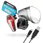 ABSINA LED Fahrradlicht Set USB aufladbar - 200m Reichweite & 100 Lux Fahrradbeleuchtung StVZO zugelassen - Fahrradlichter vorne und hinten, Fahrrad Licht LED Set, Akku Fahrradlampe Set, Licht Fahrrad