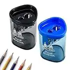 2 PCs Pencil Sharpeners with Container & Dual Holes (8mm, 12mm) - Handheld, Durable Pencil Sharpeners for Kids, Adults, School, Home & Office – Black, Blue (Cylindrical)