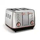 Morphy Richards 240116 Evoke 4 Slice Toaster, 7 Variable Browning Settings, Removable Crumb Tray, Reheat/Frozen/Cancel Function, Wide Slots for Thicker Bread, Cord Storage, Brushed & Rose Gold