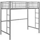 Walker Edison Silver Metal Twin over Loft Bunk Bed Twin Size Bedframe with Ladder Computer Gaming Desk