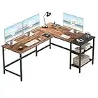 CubiCubi Bureau d'angle Gamer Gaming Informatique - 150 * 120 cm Table PC en Forme L avec 2 Etagères Rangements, Bureau d'Ordinateur pour Etude, Joux, Travail Style Industriel, Marron Rustique