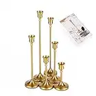 Candle Holder, Set of 6 Gold Candlestick Holders for Taper Candle, Candle Sticks Long Stem Holder for Table, Wedding, Party, Housewarming Gift, Upgraded to Heavier, 6 Heights Gift-Box Pack