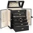 AKOZLIN Large Jewelry Box Organizer Functional Lockable with Big Mirror, Leather Jewelry Storage Case for Women Girls Ring Necklace Earring Bracelet Holder Organizer