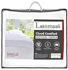 Lakhmaali Mattress Topper Single Bed, Soft & Fluffy Microfiber Quilted cover, 4 Inches Extra Thick, Firm Single Mattress Topper with Elasticized Corner Straps - White (90x190cm)