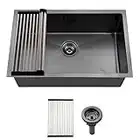 Doirteal 28 Inch Undermount Black Kitchen Sink, 27 1/2x17x9 Inch Black Nano 16 Gauge Stainless Steel Single Bowl Kitchen Sink BL7043