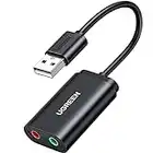 UGREEN USB Sound Card USB 2.0 to 3.5mm Jack Audio Adapter Dual Aux Stereo Headphone Microphone Splitter External DAC Dongle Compatible with Laptop PC PS5 PS4 Raspberry Pi 4 Mac Windows Linux Headset