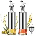 95Street Bouteille D'huile,2pack 300ML Bouteille de Vinaigre Distributeur D'huile/Vinaigre,Distributeur Huile D'olive Bouteille D'huile en Verre en Acier Inoxydable pour la Cuisson,Les Grillades