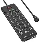 CRST 12-Outlet Surge Protector Power Strip 4050Joules, with USB(3.1A) Ethernet, Cable,Telephone and TV Coaxial Protection, Flat Plug 9-FT Long Cord (Black)