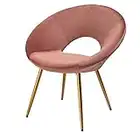 Baroni Home Poltrona Imbottita Circolare in Velluto con Gambe in Ferro Dorato. Poltrona da Ufficio o da Pranzo Super Confortevole e Seduta Ergonomica Rosa Cipria 55x58x78 Cm