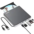 External CD DVD Drive, USB 3.0 & Type-C Portable CD/DVD +/-RW ROM Burner Rewriter with SD TF Slot & 2 USB Ports, Slim Optical DVD Player for Laptop Mac Macbook Pro Air PC Apple iMac Windows