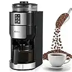 AiHom macchina caffe americano,macchina caffe con macinacaffe incorporato,Mantieni in Caldo 35 minuti & Sistema Antigoccia,caraffa di vetro,Per caffè in grani e polvere di caffè [nero 820 Watt]