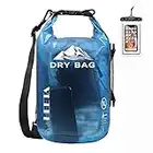 HEETA Waterproof Dry Bag for Women Men, Roll Top Lightweight Dry Storage Bag Backpack with Phone Case for Travel, Swimming, Boating, Kayaking, Camping and Beach, Transparent Blue 5L