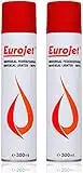 Eurojet Feuerzeuggas zum Nachfüllen - Butangas für Flammbierbrenner, Sturmfeuerzeuge, Stabfeuerzeug, Jetflamme - Feuerzeug Gas Nachfüller mit Adapter (2x300ml)