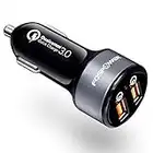 FosPower USB Car Charger UL Listed 36W Fast Charging Qualcomm 3.0 Quick Charge Dual USB Smart Ports with LED Light Compatible with iPhone 14 Pro Max, Google Pixel 6, Samsung Galaxy S22, and More