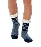 WYTartist Mens Slipper Socks with Grips Super Soft Warm Cozy Fuzzy Fleece-lined Winter Socks Home Socks (Blue)